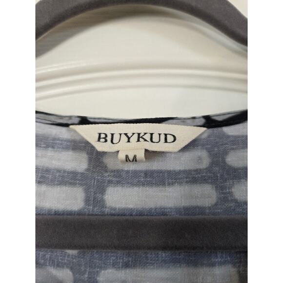 Buykud Abstract Print Dark Neutral Side Strap Modern Midi Shift Dress Medium - Picture 3 of 15